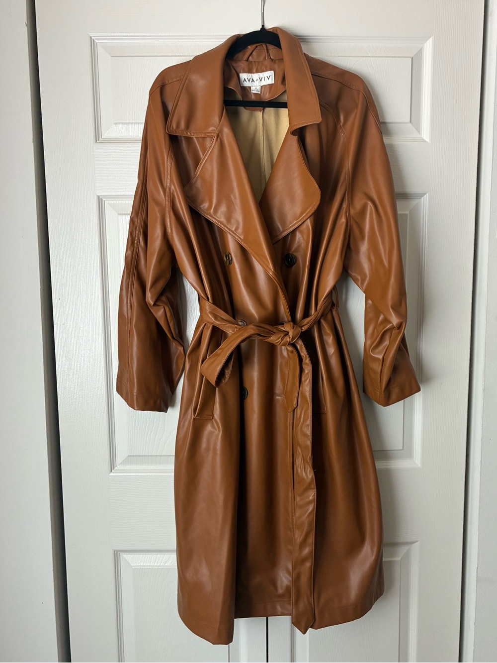 Ava & Viv Cognac Tan Faux Leather Trench Coat